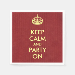 Keep Calm and Party On Ivory on Red Kraft Paper Napkins