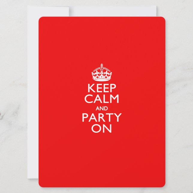 Keep Calm and Party On Red Invitation (Front)