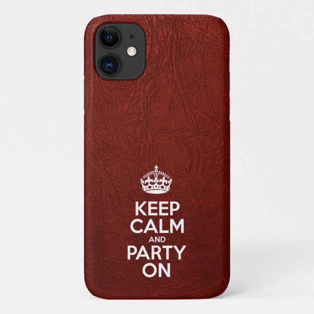 Keep Calm and Party On, Red Leather, Typography Case-Mate iPhone Case (Back)