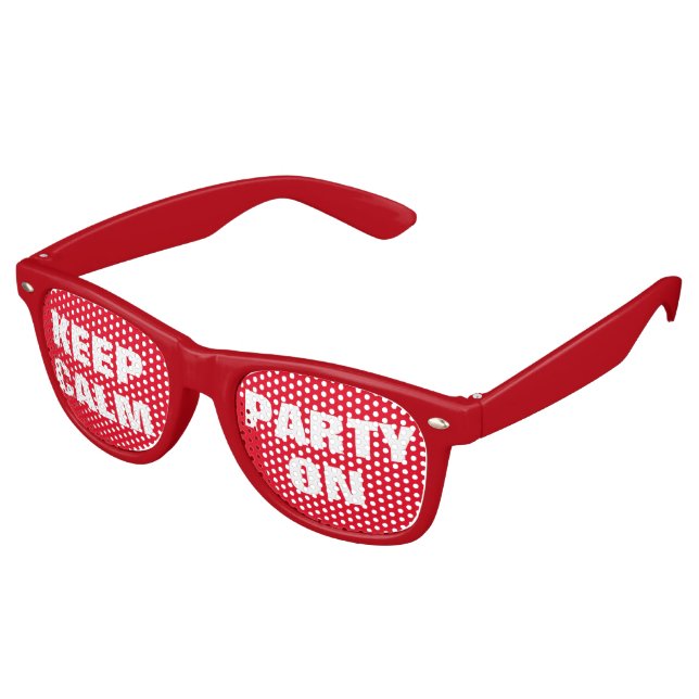 Keep calm and party on red shade sunglasses (Angled)