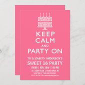 Keep Calm and Party On Sweet Sixteen Birthday Invitation (Front/Back)