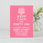 Keep Calm and Party On Sweet Sixteen Birthday Invitation (Standing Front)