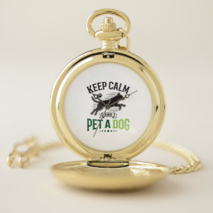 Keep Calm and Pet a Dog Vintage Engraving Design_1 Pocket Watch