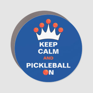Keep Calm and Pickleball On, Blue Orange and White Car Magnet