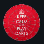 Keep calm and play darts funny custom dartboard<br><div class="desc">Keep calm and play darts funny custom dartboard. Personalize with your own funny parody. Trendy wall decor ideas for home,  pub,  car,  cafe,  restaurant,  man cave,  office and other places to relax. Modern typography template with crown. Red or custom background color.</div>