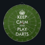 Keep calm and play darts funny green dartboard<br><div class="desc">Keep calm and play darts funny green dartboard. Personalize this dart board with your own funny meme. Trendy wall decor ideas for home,  pub,  car,  cafe,  restaurant,  man cave,  office and other places to relax. Modern typography template with crown. Green or custom background color.</div>