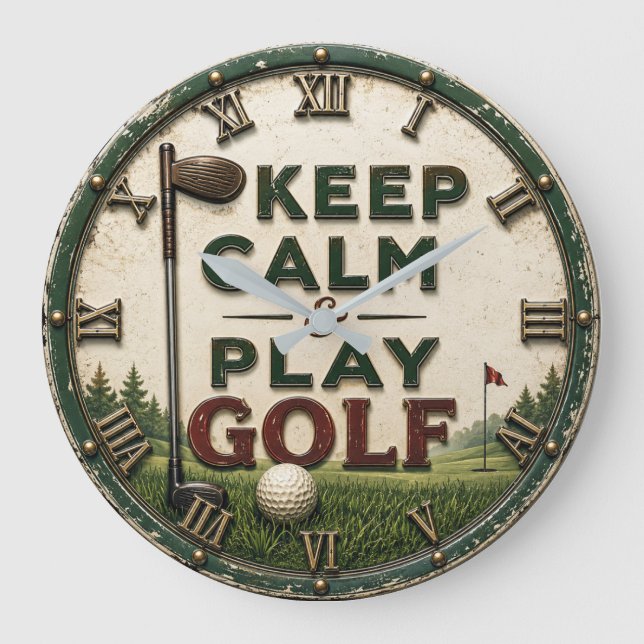Keep Calm and Play Golf Large Clock (Front)