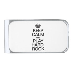 KEEP CALM AND PLAY HARD ROCK SILVER FINISH MONEY CLIP
