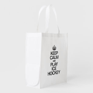 KEEP CALM AND PLAY ICE HOCKEY GROCERY BAG