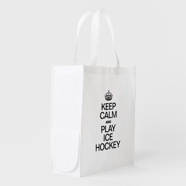KEEP CALM AND PLAY ICE HOCKEY GROCERY BAG (Front Side)