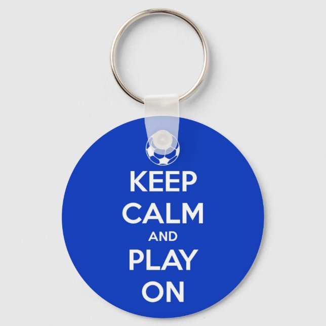 Keep Calm and Play On Blue Keychain (Front)