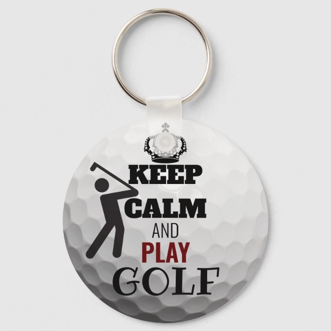 Keep Calm And Play Personalized Golf Ball Keyring (Front)