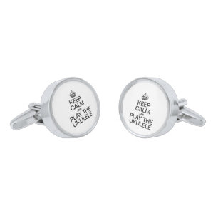 KEEP CALM AND PLAY THE UKULELE SILVER CUFFLINKS