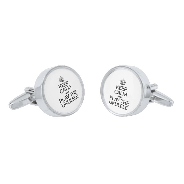 KEEP CALM AND PLAY THE UKULELE SILVER CUFFLINKS (Angled)