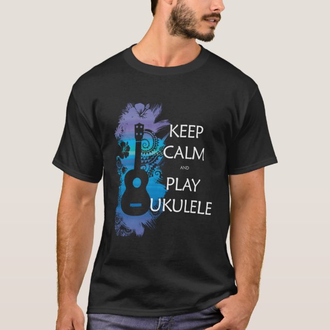 Keep Calm And Play Ukulele Tribal Colorful T-Shirt (Front)