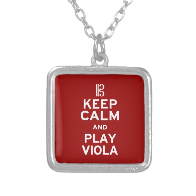 Keep Calm and Play Viola Silver Plated Necklace (Front)