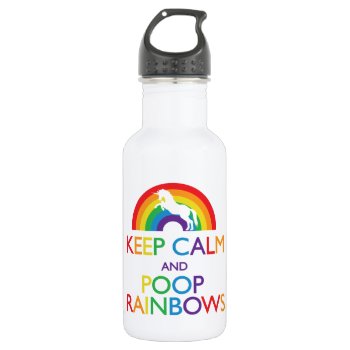 Keep Calm And Poop Rainbows Unicorn "read Below" Water Bottle by ParadiseCity at Zazzle