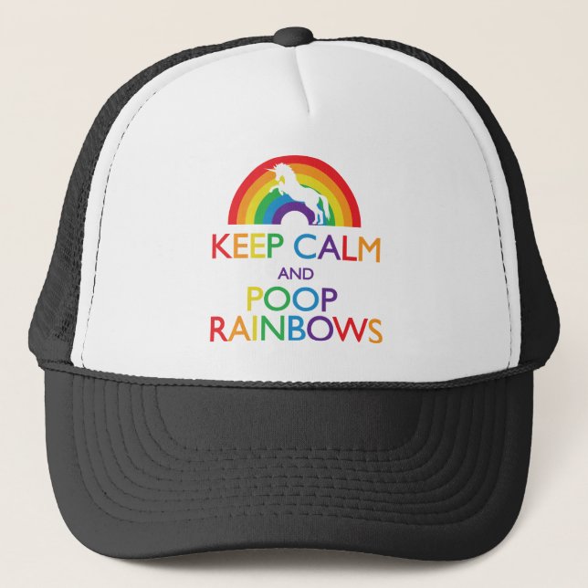 Keep Calm and Poop Rainbows Unicorn Trucker Hat (Front)