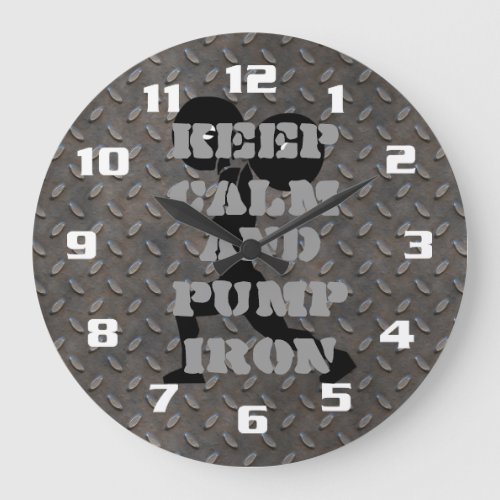 Keep Calm and Pump Iron FITNESS GYM AND WORKOUT Large Clock