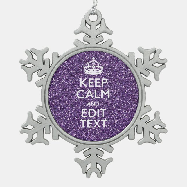 Keep Calm and Purple Mauve Snowflake Pewter Christmas Ornament (Front)