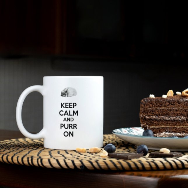 Keep Calm and Purr On Sketch Sleeping Cat Coffee Mug (Creator Uploaded)