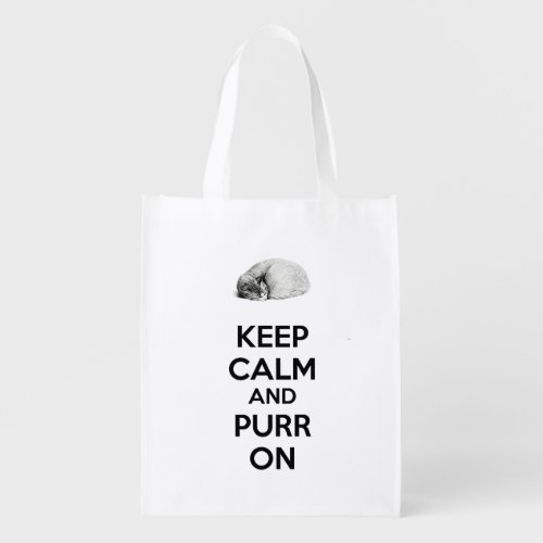 Keep Calm and Purr On Sketch Sleeping Cat Grocery Bag