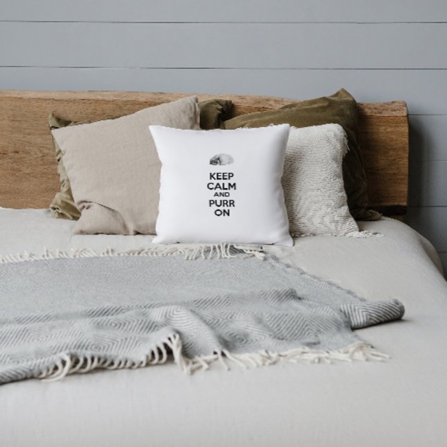 Keep Calm and Purr On Sketch Sleeping Cat Throw Pillow (Creator Uploaded)