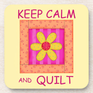 Keep Calm and Quilt Applique Flower Block Beverage Coaster