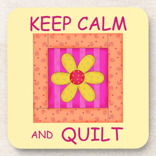 Keep Calm and Quilt Applique Flower Block Beverage Coaster (Front)