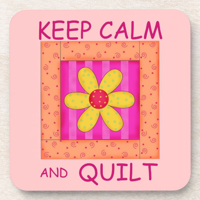 Keep Calm and Quilt Applique Flower Block Drink Coaster (Front)