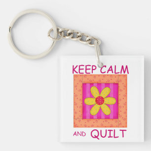 Keep Calm and Quilt Applique Flower Block Keychain