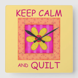 Keep Calm and Quilt Applique Flower Block Square Wall Clock