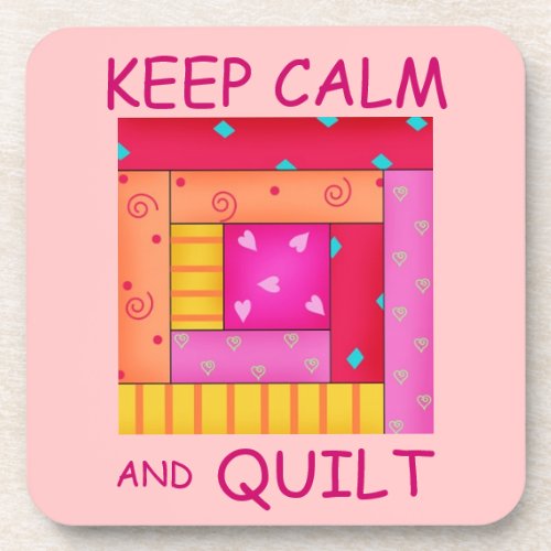 Keep Calm and Quilt Colorful Log Cabin Block Drink Coaster