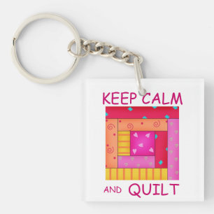 Keep Calm and Quilt Colorful Log Cabin Block Keychain