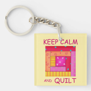 Keep Calm and Quilt Colorful Log Cabin Block Keychain