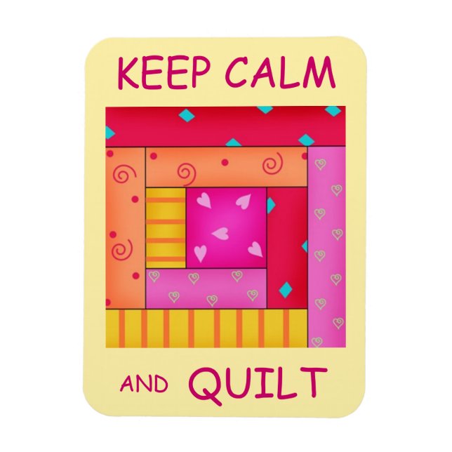 Keep Calm and Quilt Colorful Log Cabin Block Magnet (Vertical)
