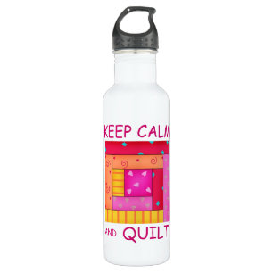 Keep Calm and Quilt Colorful Log Cabin Block Water Bottle