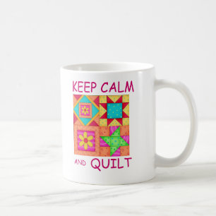 Keep Calm and Quilt Colorful Patchwork Blocks Coffee Mug