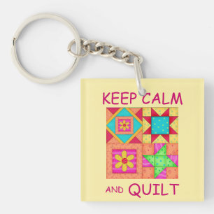 Keep Calm and Quilt For Block Colorful Patchwork Keychain