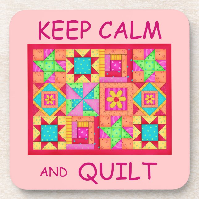 Keep Calm and Quilt Multi Block Patchwork Quilt Beverage Coaster (Front)