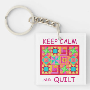 Keep Calm and Quilt Multi Block Patchwork Quilt Keychain