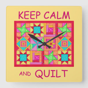 Keep Calm and Quilt Multi Block Patchwork Quilt Square Wall Clock