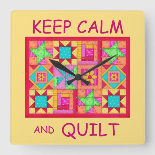 Keep Calm and Quilt Multi Block Patchwork Quilt Square Wall Clock