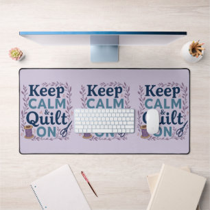 Keep Calm and Quilt On Vintage Sewing Lover Purple Desk Mat