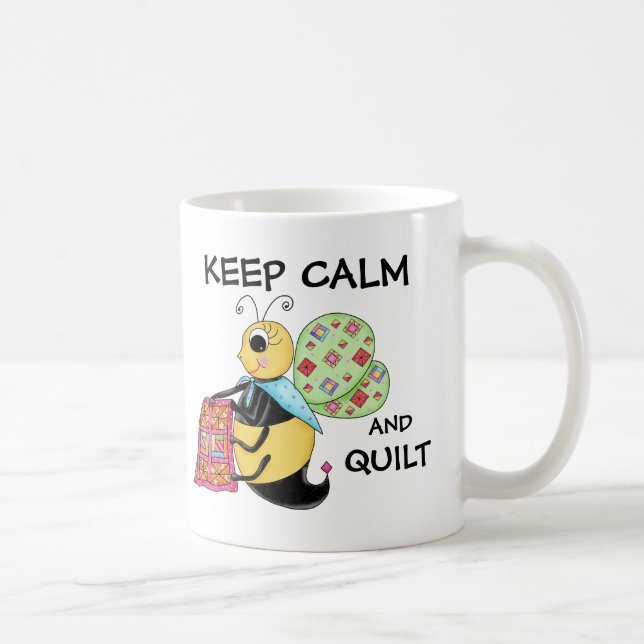 Keep Calm and Quilt Whimsy Honey Bee Art Coffee Mug (Right)