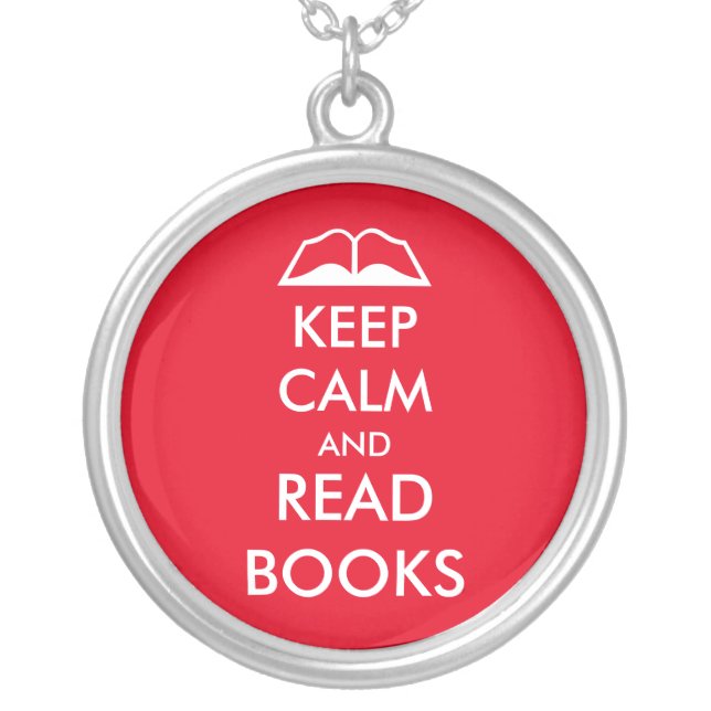 Keep calm and read books silver plated necklace (Front)