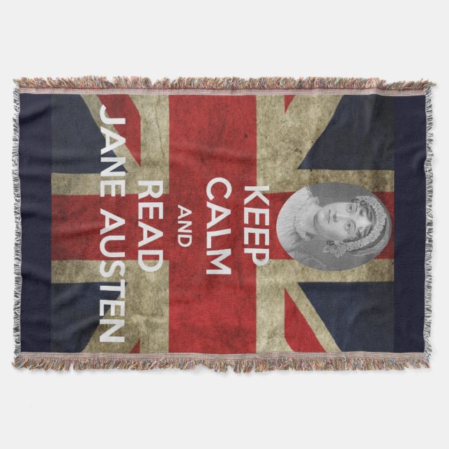 Keep Calm and Read Jane Austen with British Union Throw Blanket (Front)