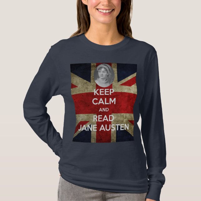 Keep Calm and Read Jane Austen with Portrait T-Shirt (Front)