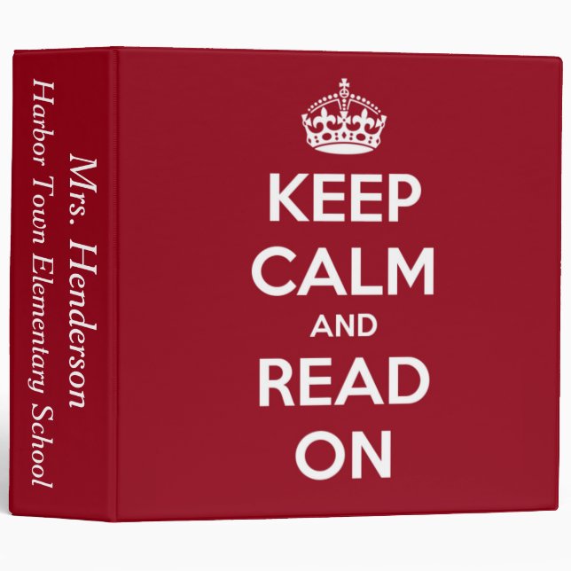 Keep Calm and Read On Red Personalized Binder (Front/Spine)