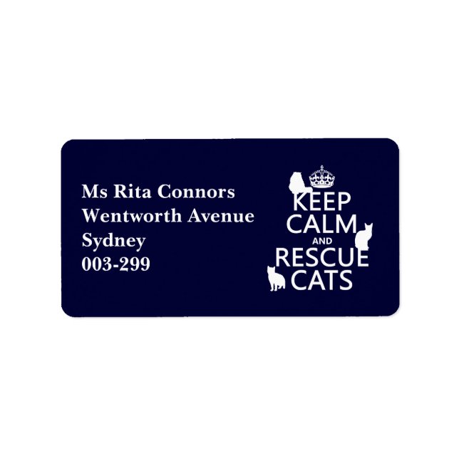Keep Calm and Rescue Cats (in any color) Label (Front)